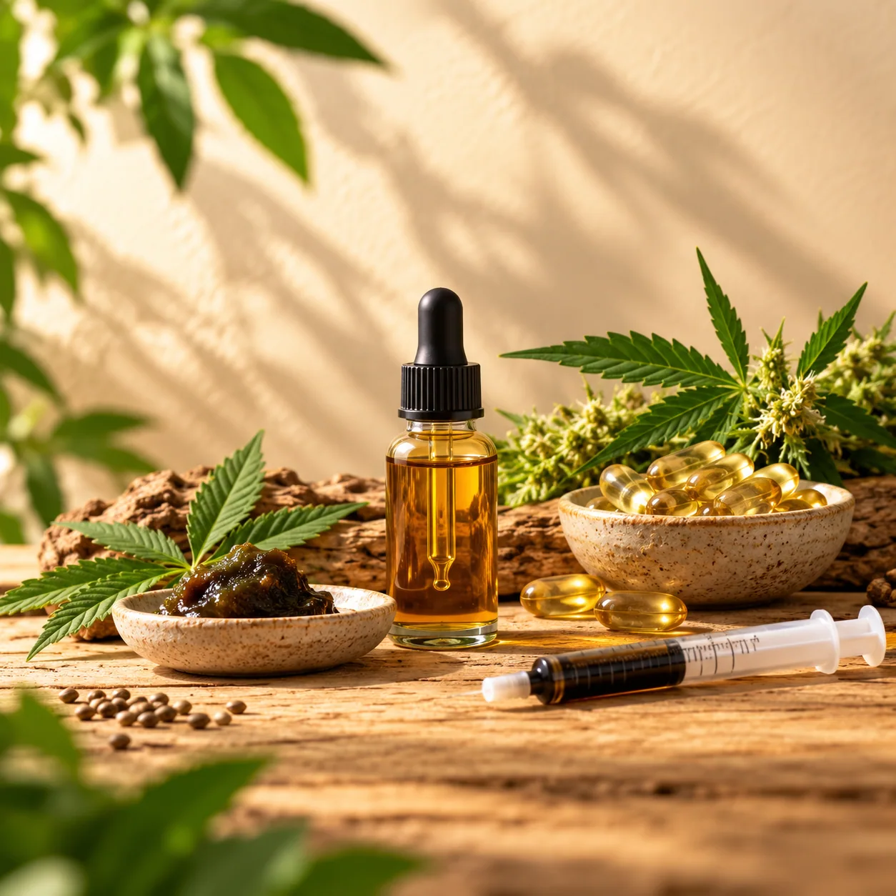 CBD Wellness Still Life with Hemp Botanicals