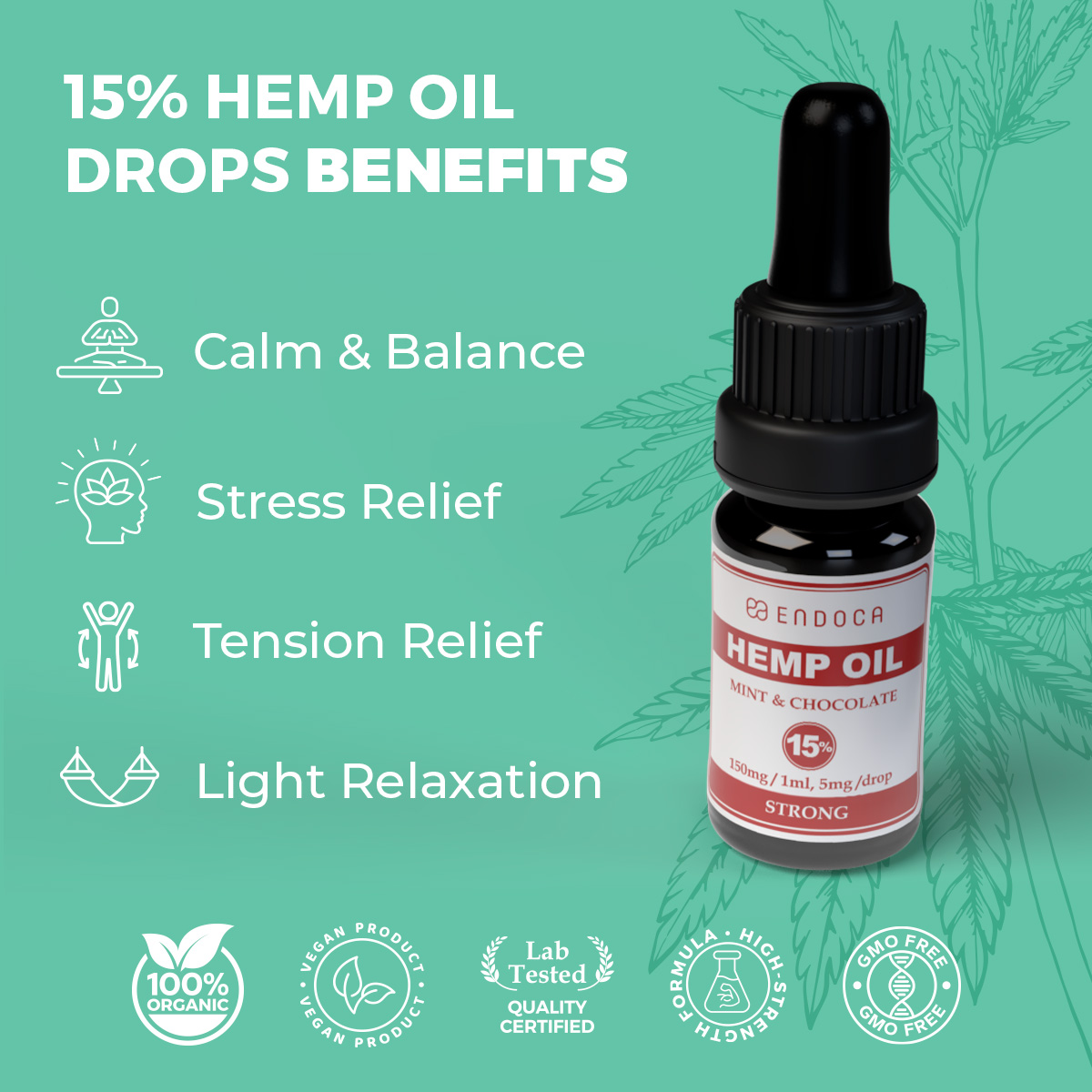 Huile CBD menthe chocolat (sans THC) 150mg CBD/ml – Image 2
