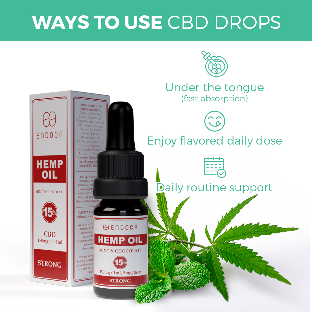 Huile CBD menthe chocolat (sans THC) 150mg CBD/ml – Image 4