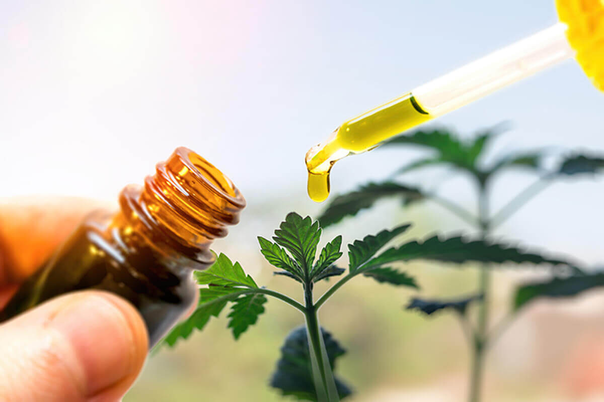 Full spectrum CBD oil-hand holding oil dropper with CBD oil
