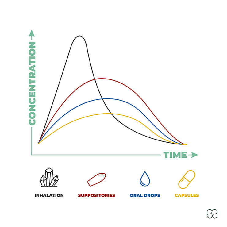 Infographic explaining the difference in absorption time of different CBD methods