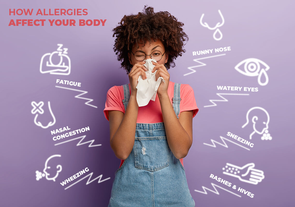 Infografik om, hvordan allergier påvirker kroppen