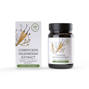 Endoca Cordyceps mushroom extract box and jar, 400mg, for energy and stamina, 100% organic