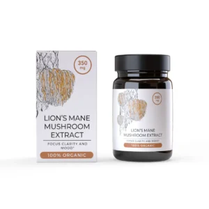 Endoca Lions Mane mushroom extract box and jar, 350mg, for focus, clarity and mood