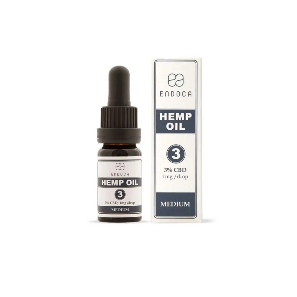 Endoca Hemp Oil 3% CBD 300mg dropper bottle with box, medium strength